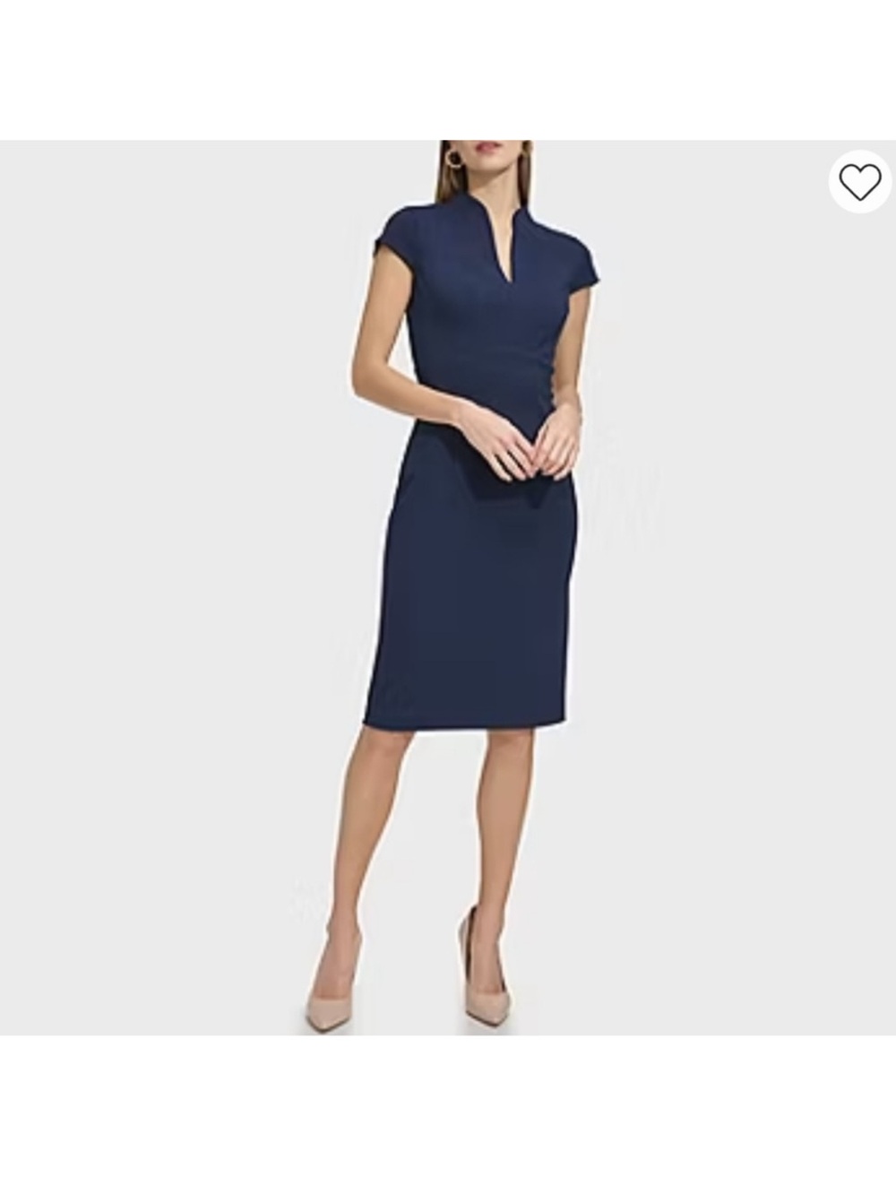 Calvin Klein Women's V-Neck Cap Sleeve Crepe Work Sheath Dress Navy Blue Sz 14